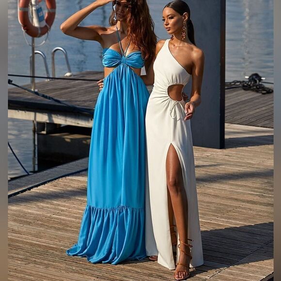 NWT Alamour The Label Rialda Maxi White Dress One Shoulder Size L - Picture 6 of 6